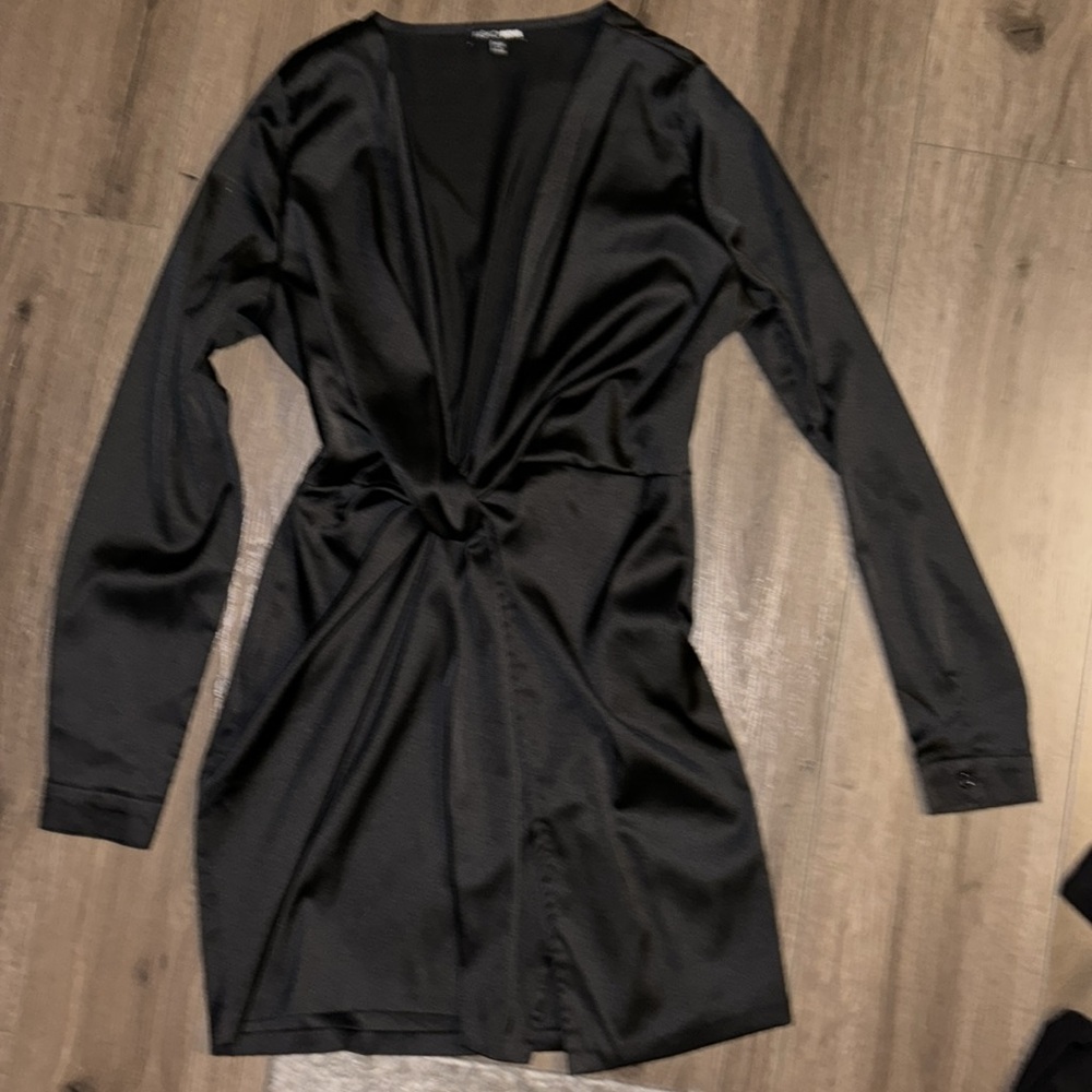 New knot twist black satin dress fashion nova large - Picture 9 of 11